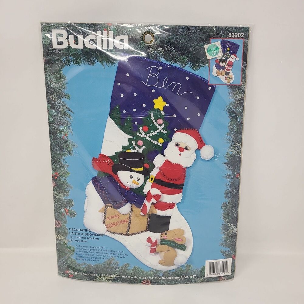 Bucilla Santa in Chimney Christmas Stocking Kit 18" Felt Applique Vintage New